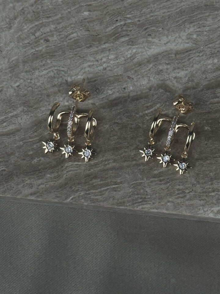 Güneş Charm Gold Halka Küpe