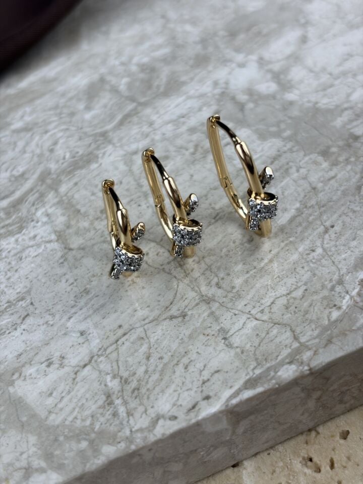Gold Zirkon Taşlı 3’lü Halka Küpe