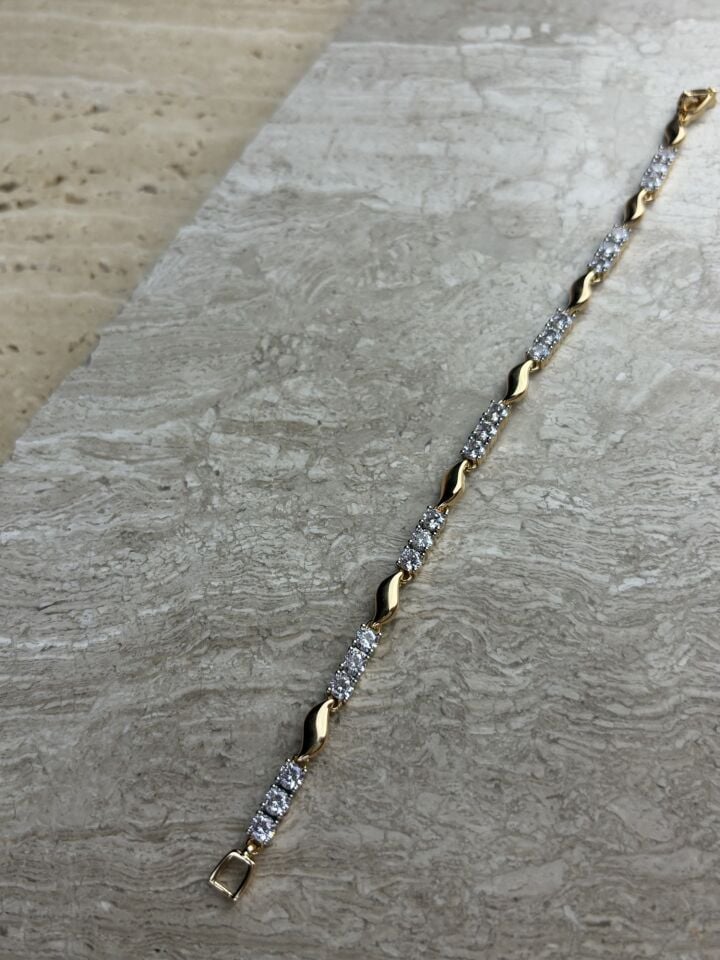 Gold Silver Taşlı Burgu Bileklik